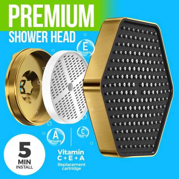 Luxury Filtered Shower Head   High Pressure Rain Showerhead with Filter for Chlorine Rust Sediments   Water Filter Shower Head with Vitamin C E A   SPA Effect (Patent Pending) (Golden) - Image 7