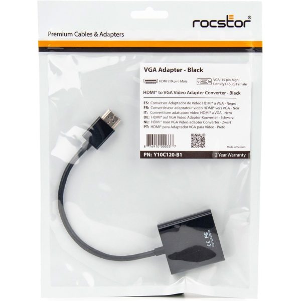 Rocstor HDMI to VGA Adapter Converter M/F - 6"- For Ultrabook, Laptop, Monitor, Projectors, Desktop PC, Laptop - 1920x1080 - 1 Pack - 1 x HDMI Male Digital Audio/Video - 1 x HD-15 Female VGA - 6 Inch - Black - ADAPTER HDMI TO VGA HD15 - Image 7