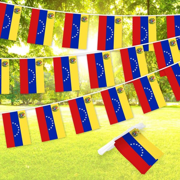 G128 Venezuela 	Venezuelan Bunting Banner | Flag 8.2 x 5.5 Inch, Full String 33 Feet | Printed 150D Polyester, Decorations For Bar, School, Festival Events Celebration