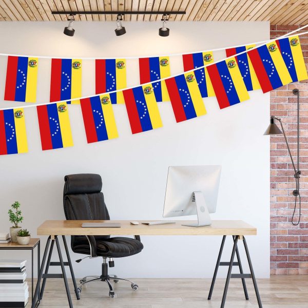 G128 Venezuela 	Venezuelan Bunting Banner | Flag 8.2 x 5.5 Inch, Full String 33 Feet | Printed 150D Polyester, Decorations For Bar, School, Festival Events Celebration - Image 3