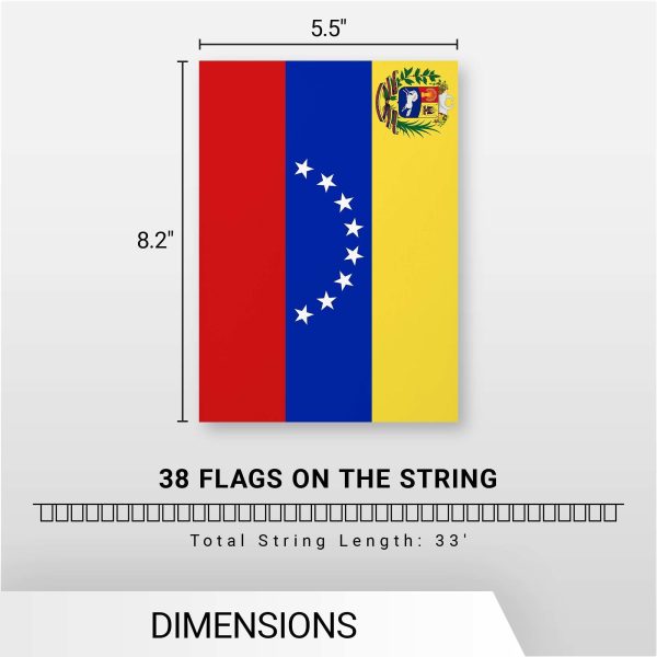 G128 Venezuela 	Venezuelan Bunting Banner | Flag 8.2 x 5.5 Inch, Full String 33 Feet | Printed 150D Polyester, Decorations For Bar, School, Festival Events Celebration - Image 7