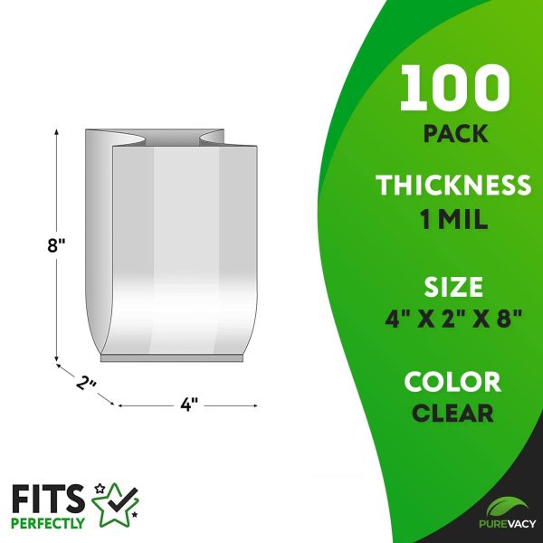 Gusseted Plastic Bags 4 x 2 x 8 inch. 100 Pack of 2 Mil Clear Plastic Bags for Packaging Products. Open Top Clear Gusseted Poly Bags. Waterproof Clear Treat Bags. Light Plastic Bread Bags - Image 2