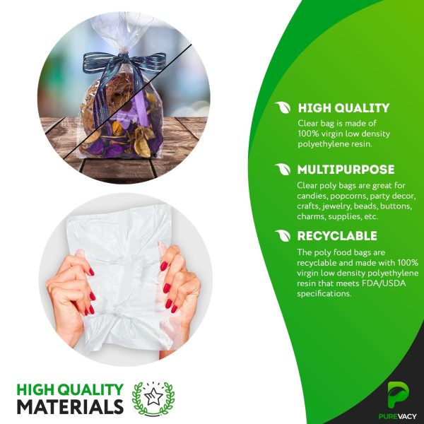 Gusseted Plastic Bags 4 x 2 x 8 inch. 100 Pack of 2 Mil Clear Plastic Bags for Packaging Products. Open Top Clear Gusseted Poly Bags. Waterproof Clear Treat Bags. Light Plastic Bread Bags - Image 3