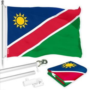 G128 Combo Pack: 6 Ft Tangle Free Aluminum Spinning Flagpole (Silver) & Namibia Namibian Flag 3x5 Ft, LiteWeave Pro Series Printed 150D Polyester | Pole with Flag Included