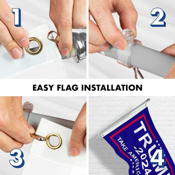 G128 Combo Pack: Flag Pole 6 FT Silver Tangle Free & Trump 2024 "Take America Back" Blue Flag 3x5 FT Printed 150D Polyester - Image 7