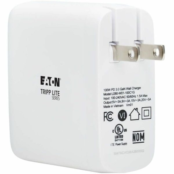 Eaton Tripp Lite Series Compact 1-Port USB-C Wall Charger - GaN Technology, 100W PD3.0 Charging, White - Image 5