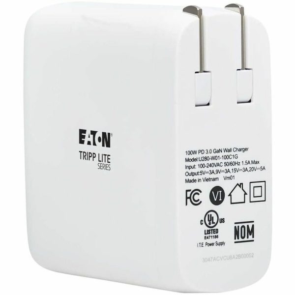 Eaton Tripp Lite Series Compact 1-Port USB-C Wall Charger - GaN Technology, 100W PD3.0 Charging, White - Image 6