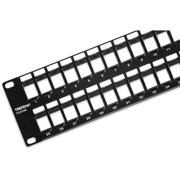 TRENDnet 48-Port Blank Keystone 2U HD Patch Panel, 2U 19" Rackmount Housing, HD Keystone Network Patch Panel, Recommended With TC-K25C6 & TC-K50C6 Cat6 Keystone Jacks (Sold Separately), Black, TC-KP48 - Image 2