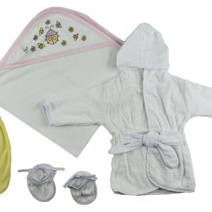 Girls Infant Robe, Hooded Towel And Washcloth Mitt - 3 Pc Set  Cs_0002
