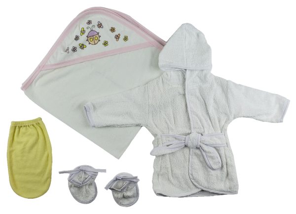 Girls Infant Robe, Hooded Towel And Washcloth Mitt - 3 Pc Set  Cs_0002