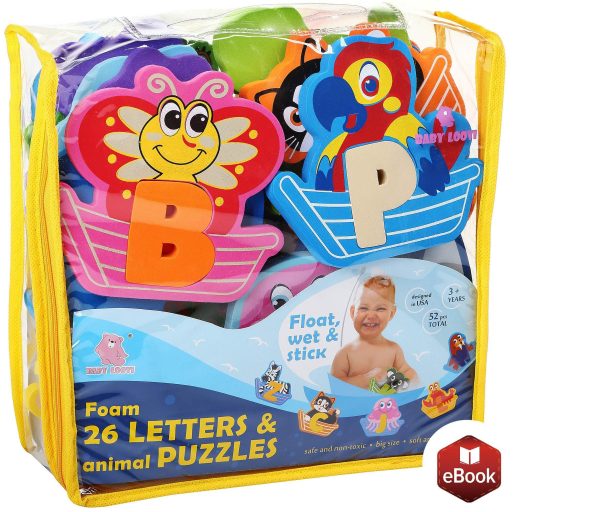 Non Toxic Foam Bath Toys for Boys Girls   Wet & Stick   Bathtub Alphabet with Toy Organizer   Educational Floating Toys Early Learning Puzzles   Fun Letters Animals Colors   Set of 52 Pcs with eBook