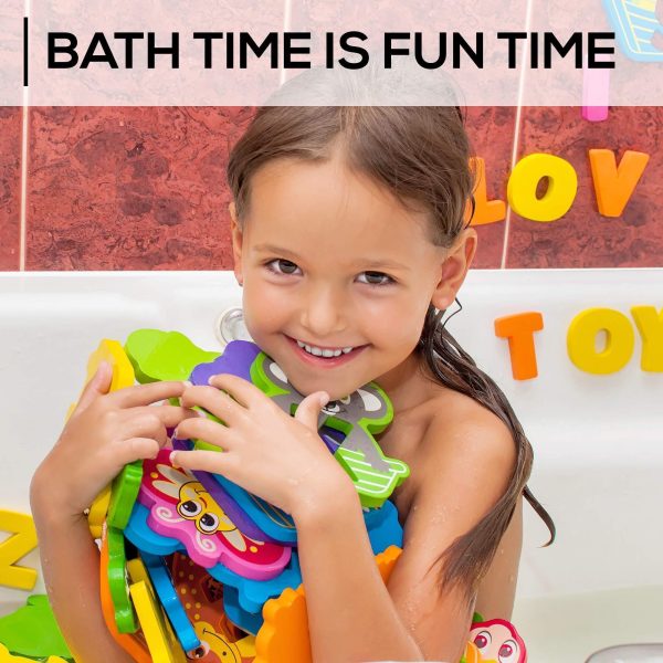 Non Toxic Foam Bath Toys for Boys Girls   Wet & Stick   Bathtub Alphabet with Toy Organizer   Educational Floating Toys Early Learning Puzzles   Fun Letters Animals Colors   Set of 52 Pcs with eBook - Image 4