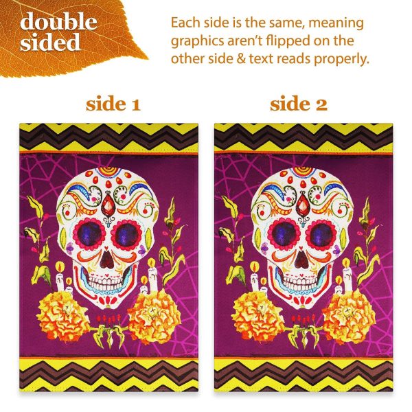 G128 Combo Pack: Garden Flag Stand Black 36 in x 16 in & Garden Flag Day of the Dead Decoration Sugar Skull 12"x18" Double-Sided Blockout Fabric - Image 5