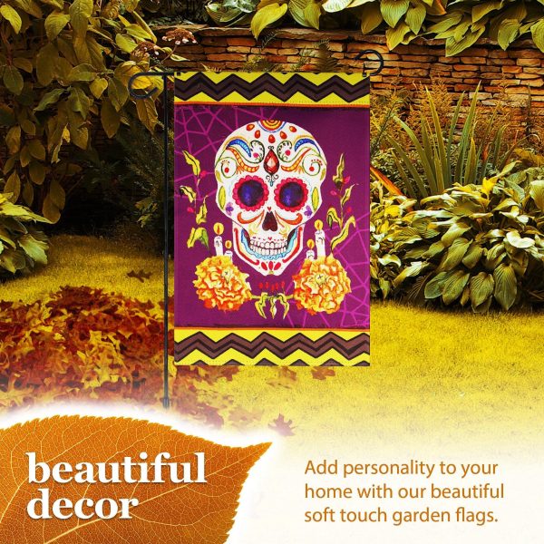 G128 Combo Pack: Garden Flag Stand Black 36 in x 16 in & Garden Flag Day of the Dead Decoration Sugar Skull 12"x18" Double-Sided Blockout Fabric - Image 6
