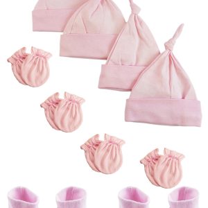 Girls Knotted Caps , Booties And Mittens - 10 Piece Set Nc_0942