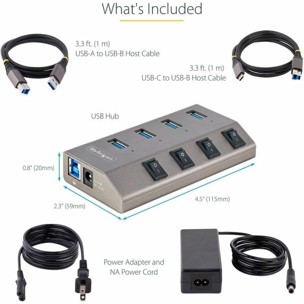 StarTech.com 4-Port Self-Powered USB-C Hub with Individual On/Off Switch, Desktop/Laptop USB-C to USB-A Hub, USB Type C Hub w/Power Supply - Image 3