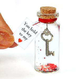 Anniversary Gift for Her & Him Romantic Present for Boyfriend Girlfriend Custom Message I Love You Gifts to Wife Husband (Key   You Hold the Key to My Heart in a Bottle)