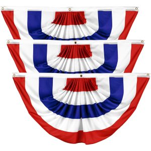 G128 3 Pack: American USA No Stars Pleated Fan Flag | 1.5x3 Ft | Printed 150D Polyester | Patriotic Decor, Indoor/Outdoor, Vibrant Colors, Brass Grommets, Thicker and More Durable Than 100D 75D