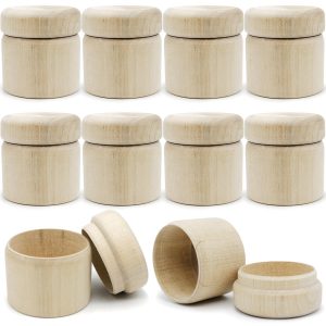 Unpainted Wooden Round Boxes with Lids   Set of 10 Mini Wood Craft Boxes   DIY Storage Containers for Crafts   Unfinished Blank Trinket Wood Boxes Size 2x2 Inch