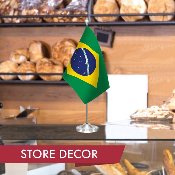 G128 Brazil Brazilian Deluxe Desk Flag Set | 8.5x5.5 In | Printed 300D Polyester, with Silver Dome and Base, 15" Metal Pole, Decorations For Office, Home and Festival Events Celebration - Image 6