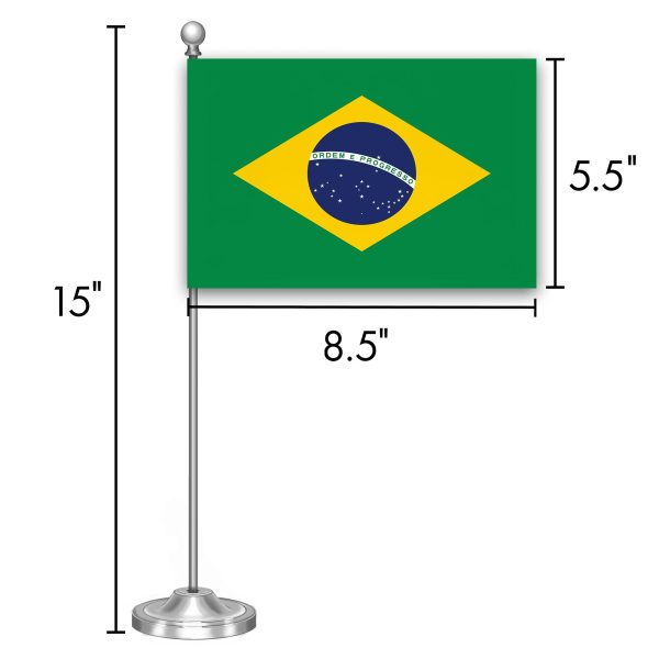 G128 Brazil Brazilian Deluxe Desk Flag Set | 8.5x5.5 In | Printed 300D Polyester, with Silver Dome and Base, 15" Metal Pole, Decorations For Office, Home and Festival Events Celebration - Image 7