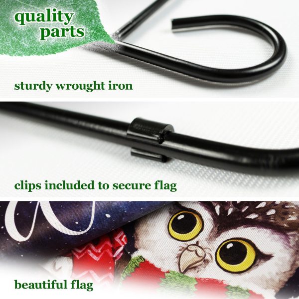 G128 Combo Pack: Garden Flag Stand Black 36 in x 16 in & Garden Flag Winter Decoration Cozy Owls with Scarves 12"x18" Double-Sided Blockout Fabric - Image 4
