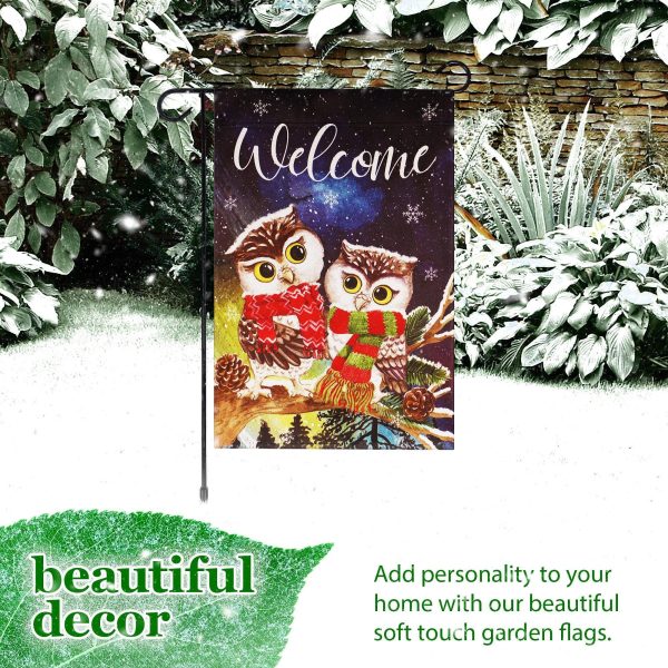 G128 Combo Pack: Garden Flag Stand Black 36 in x 16 in & Garden Flag Winter Decoration Cozy Owls with Scarves 12"x18" Double-Sided Blockout Fabric - Image 6
