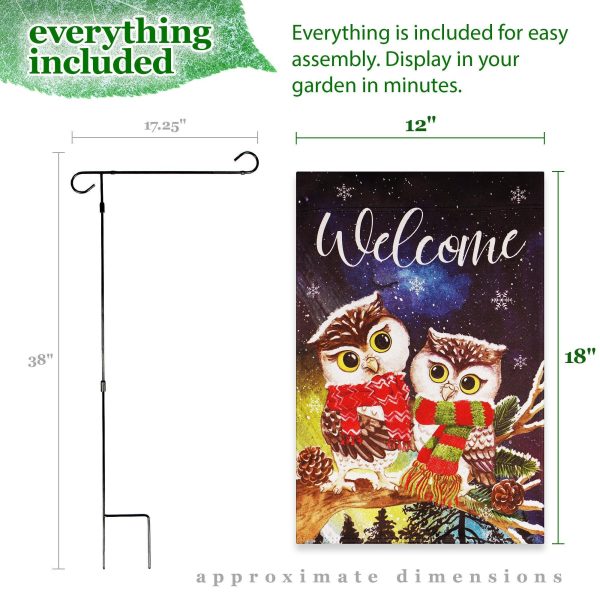 G128 Combo Pack: Garden Flag Stand Black 36 in x 16 in & Garden Flag Winter Decoration Cozy Owls with Scarves 12"x18" Double-Sided Blockout Fabric - Image 9