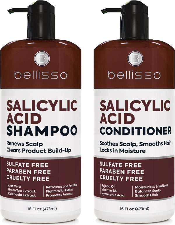 Salicylic Acid Shampoo and Conditioner Set   Scalp Exfoliator Formula for Flakes   Anti Dandruff and Itch Relief for Women and Men   Sulfate and Paraben Free   For Dry Flaky Itchy and Oily Hair