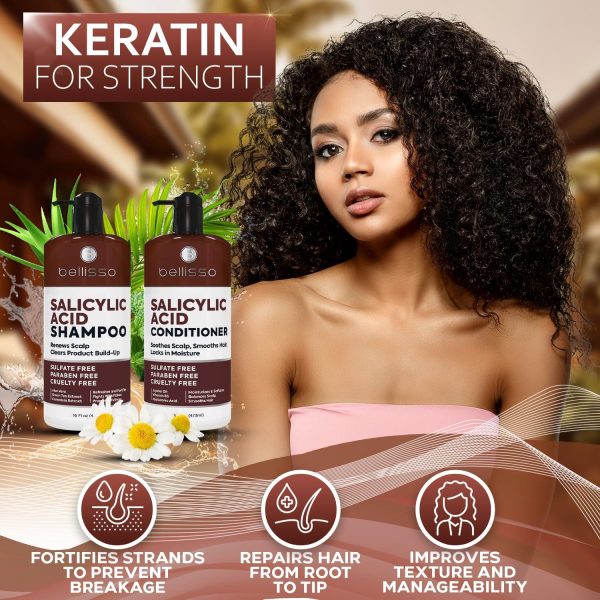 Salicylic Acid Shampoo and Conditioner Set   Scalp Exfoliator Formula for Flakes   Anti Dandruff and Itch Relief for Women and Men   Sulfate and Paraben Free   For Dry Flaky Itchy and Oily Hair - Image 2