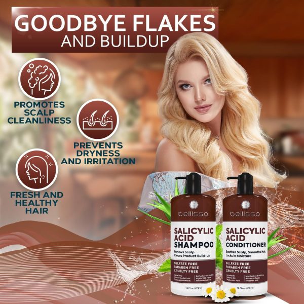 Salicylic Acid Shampoo and Conditioner Set   Scalp Exfoliator Formula for Flakes   Anti Dandruff and Itch Relief for Women and Men   Sulfate and Paraben Free   For Dry Flaky Itchy and Oily Hair - Image 7