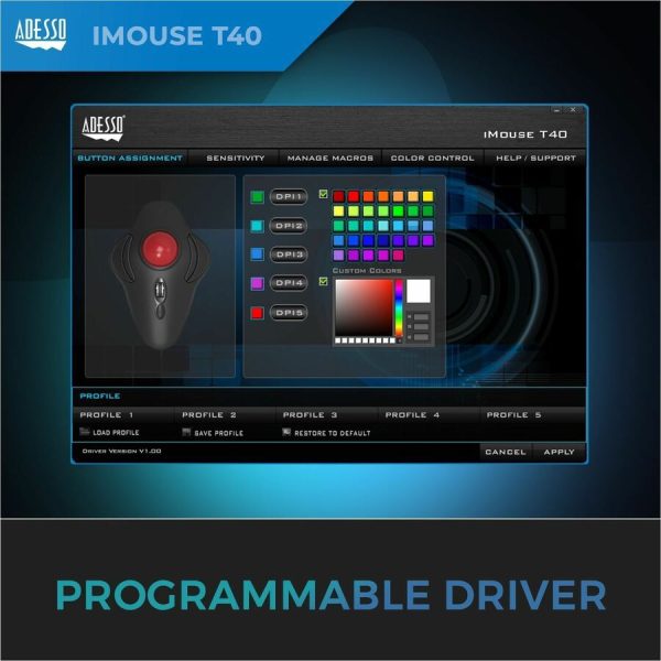 Adesso iMouse T40 - Wireless Programmable Ergonomic Trackball Mouse - Image 7