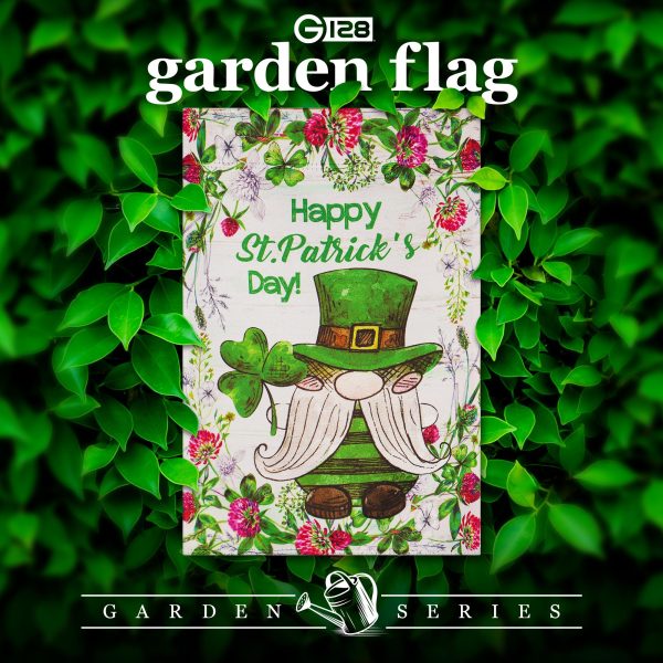 G128 Garden Flag Happy St. Patrick's Day Leprechaun Gnome 12"x18" Blockout Fabric - Image 2