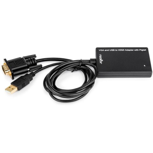 Rocstor Premium VGA to HDMI Adapter with USB Audio 3.5mm & Power - Portable VGA to HDMI Converter - 1080p - HDMI/USB/VGA for Video Device - 1 Pack - 1 x HD-15 Male VGA, 1 x Type A Male USB - 1 x HDMI Female Digital Video - 1 x Audio 3.5mm Male - Black - Converter W/ USB Power & PC Audio - Image 2