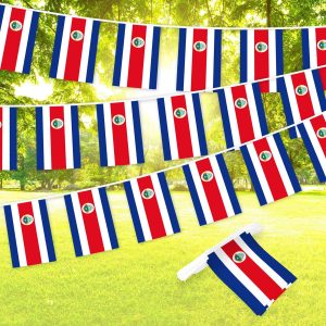 G128 Costa Rica Costa Rican Bunting Banner | Flag 8.2 x 5.5 Inch, Full String 33 Feet | Printed 150D Polyester, Decorations For Bar, School, Festival Events Celebration
