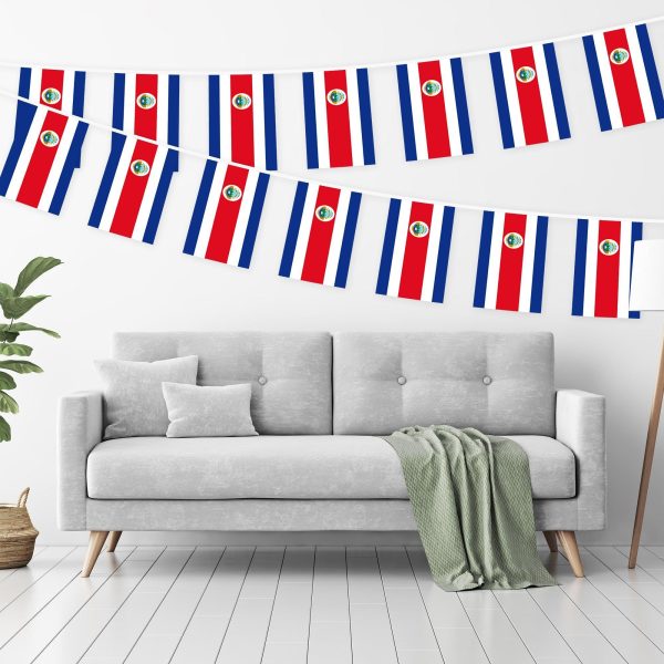 G128 Costa Rica Costa Rican Bunting Banner | Flag 8.2 x 5.5 Inch, Full String 33 Feet | Printed 150D Polyester, Decorations For Bar, School, Festival Events Celebration - Image 2