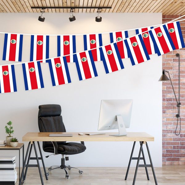 G128 Costa Rica Costa Rican Bunting Banner | Flag 8.2 x 5.5 Inch, Full String 33 Feet | Printed 150D Polyester, Decorations For Bar, School, Festival Events Celebration - Image 3