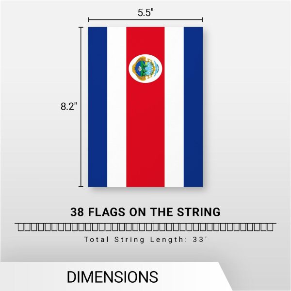 G128 Costa Rica Costa Rican Bunting Banner | Flag 8.2 x 5.5 Inch, Full String 33 Feet | Printed 150D Polyester, Decorations For Bar, School, Festival Events Celebration - Image 7