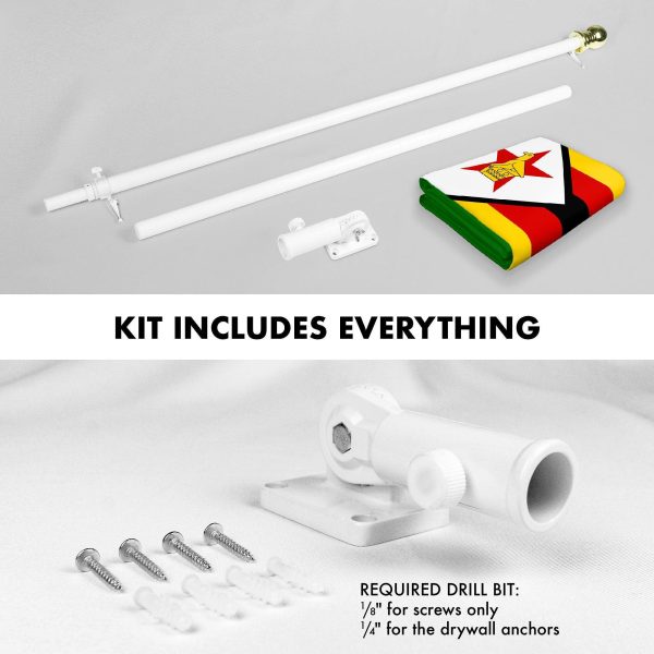 G128 Combo Pack: 6 Ft Tangle Free Aluminum Spinning Flagpole (White) & Zimbabwe Zimbabwean Flag 3x5 Ft, LiteWeave Pro Series Printed 150D Polyester | Pole with Flag Included - Image 2