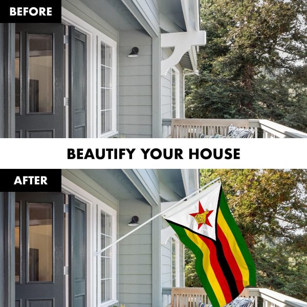 G128 Combo Pack: 6 Ft Tangle Free Aluminum Spinning Flagpole (White) & Zimbabwe Zimbabwean Flag 3x5 Ft, LiteWeave Pro Series Printed 150D Polyester | Pole with Flag Included - Image 3