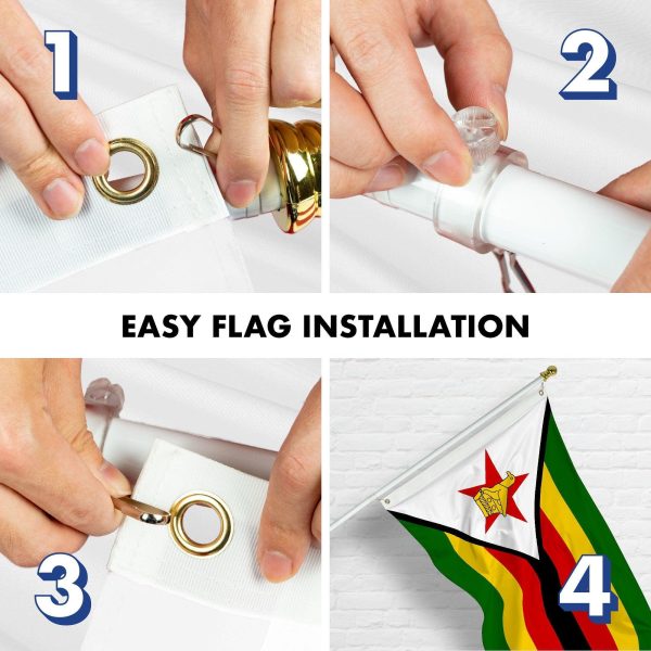 G128 Combo Pack: 6 Ft Tangle Free Aluminum Spinning Flagpole (White) & Zimbabwe Zimbabwean Flag 3x5 Ft, LiteWeave Pro Series Printed 150D Polyester | Pole with Flag Included - Image 7