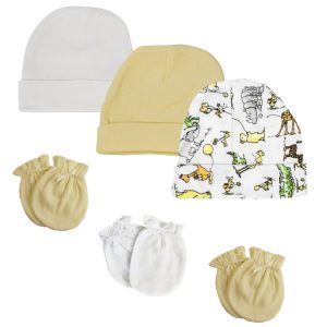 Baby Boy, Baby Girl, Unisex Infant Caps And Mittens (pack Of 6) Nc_0302