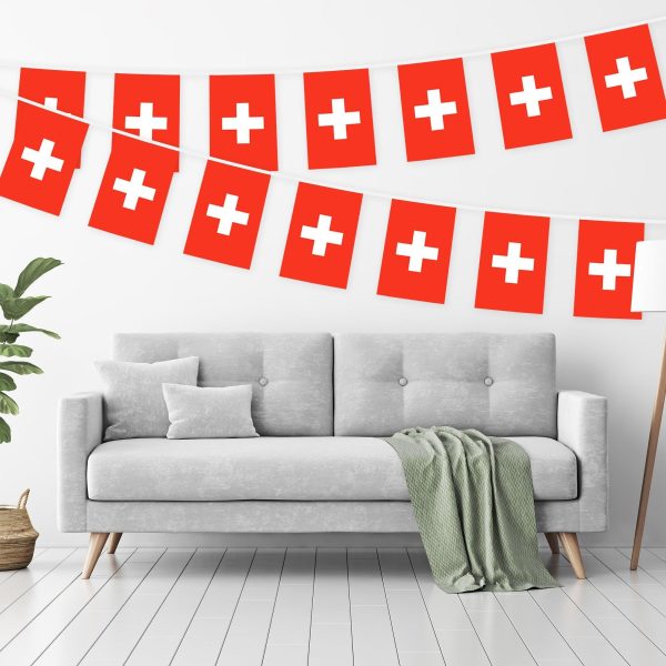 G128 Switzerland Swiss Bunting Banner | Flag 8.2 x 5.5 Inch, Full String 33 Feet | Printed 150D Polyester, Decorations For Bar, School, Festival Events Celebration - Image 2