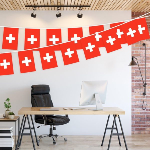G128 Switzerland Swiss Bunting Banner | Flag 8.2 x 5.5 Inch, Full String 33 Feet | Printed 150D Polyester, Decorations For Bar, School, Festival Events Celebration - Image 3