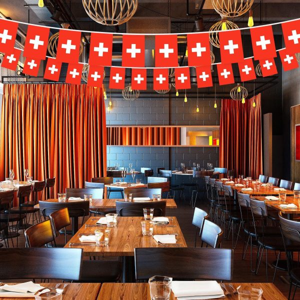 G128 Switzerland Swiss Bunting Banner | Flag 8.2 x 5.5 Inch, Full String 33 Feet | Printed 150D Polyester, Decorations For Bar, School, Festival Events Celebration - Image 5