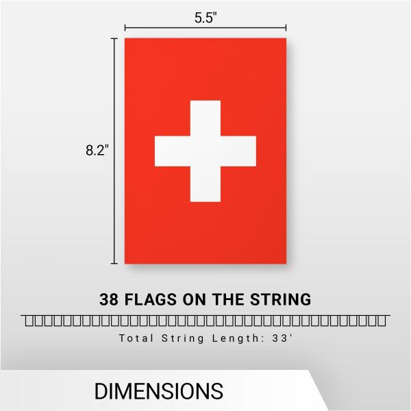 G128 Switzerland Swiss Bunting Banner | Flag 8.2 x 5.5 Inch, Full String 33 Feet | Printed 150D Polyester, Decorations For Bar, School, Festival Events Celebration - Image 7