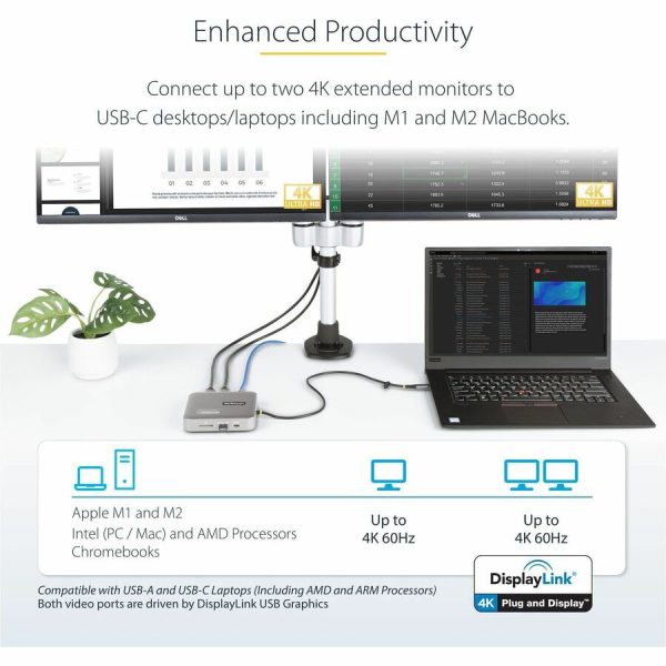 StarTech.com USB-C Multiport Adapter, Dual 4K 60Hz HDMI, 2-Port USB-A/USB-C 10Gbps Hub, 100W PD, GbE, SD, Travel Docking Station - Image 2