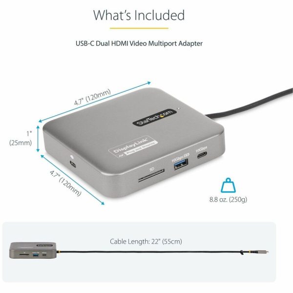 StarTech.com USB-C Multiport Adapter, Dual 4K 60Hz HDMI, 2-Port USB-A/USB-C 10Gbps Hub, 100W PD, GbE, SD, Travel Docking Station - Image 7
