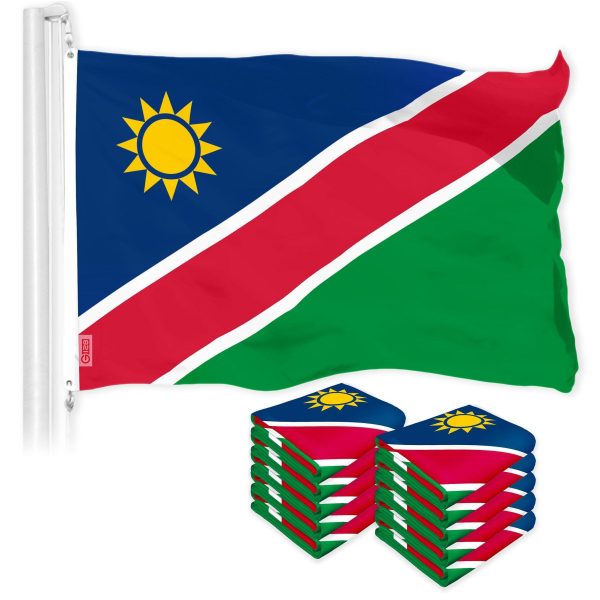G128 10 Pack: Namibia Namibian Flag | 3x5 Ft | LiteWeave Pro Series Printed 150D Polyester | Country Flag, Indoor/Outdoor, Vibrant Colors, Brass Grommets, Thicker and More Durable Than 100D 75D Poly