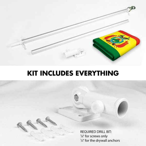 G128 Combo Pack: 6 Ft Tangle Free Spinning Flagpole (Silver) & Bolivia Flag 3x5 Ft Printed 150D Polyester, Brass Grommets (Flag Included) Aluminum Flag Pole - Image 2